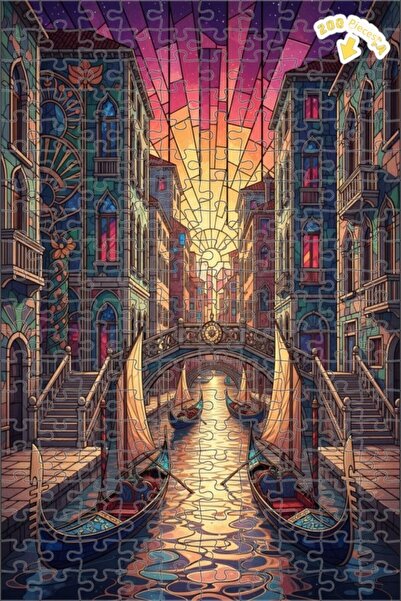 Teona Ahşap لغز خشبي مؤطر بطبقتين لفن الزجاج الملون لقنوات البندقية 200 قطعة ...