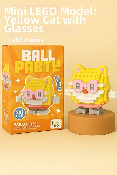 Nandy Home Yellow Cat with Glasses Model Character Figure 3D Building Toys