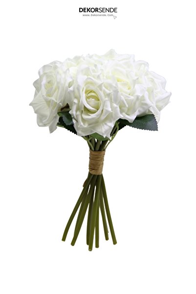Dekorsende Artificial Wet Textured Rose Bunch White 25 cm