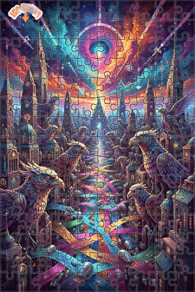 Teona Ahşap لغز خشبي رائع من سلسلة فانتاستيك سكاي سيتي إيجل آرت مكون من طابقي...