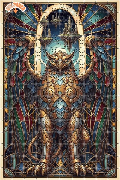 Teona Ahşap لغز خشبي ذهبي مدرع رائع على شكل جريفون ذو طبقتين 150 قطعة 20x30