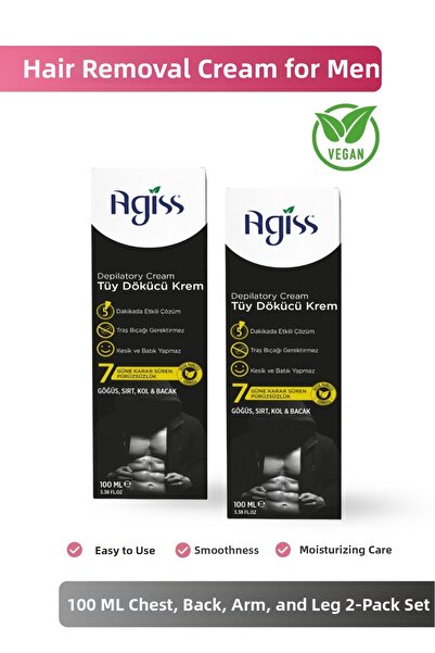 AGISS كريم إزالة الشعر للرجال 100 مل للصدر والظهر والذراعين والساقين مجموعة خ...
