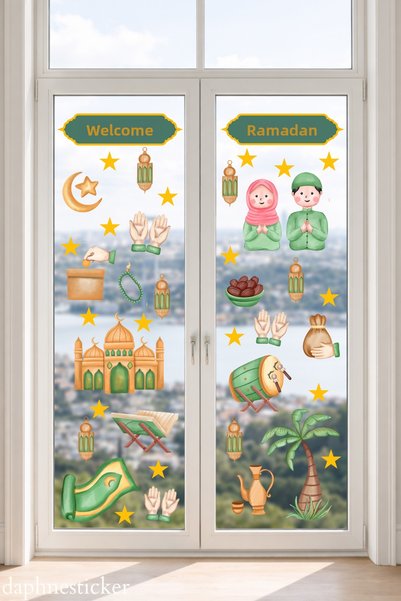 Tasarım Welcome Ramadan Month Themed Glass Wall Sticker Set, Educational Glass Wall Sticker
