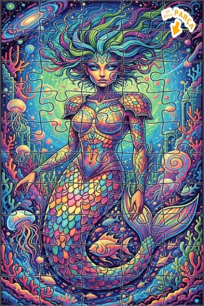 Teona Ahşap لغز خشبي مؤطر بطبقتين على شكل حورية البحر الملونة، 50 قطعة، مقاس ...