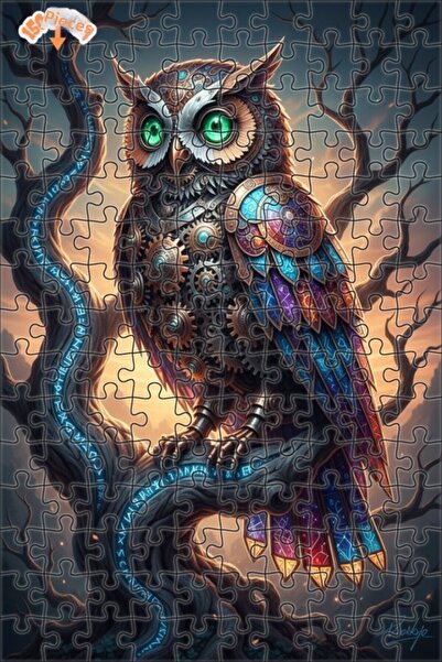 Teona Ahşap Magical Mechanical Owl Oil Painting Look Wooden Puzzle 150 Pieces...