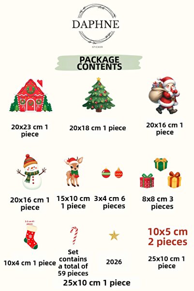 Tasarım 2026 New Year, Christmas, New Year's Day Glass Sticker Set-Children's Room Wall Sticker