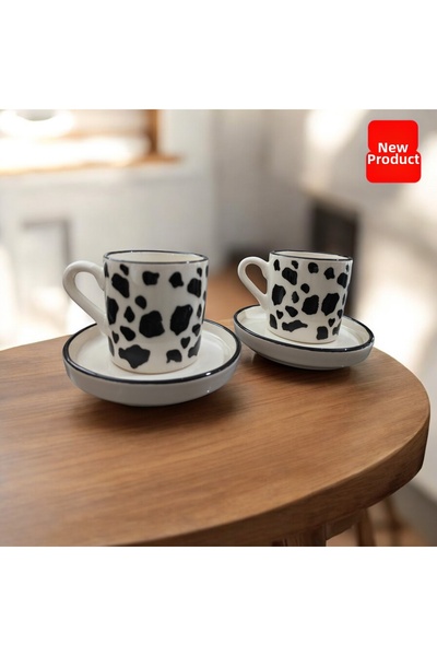 Ganita home Coffee Cup Black Spotted 2 Person 4 Piece Double 100 Ml/New