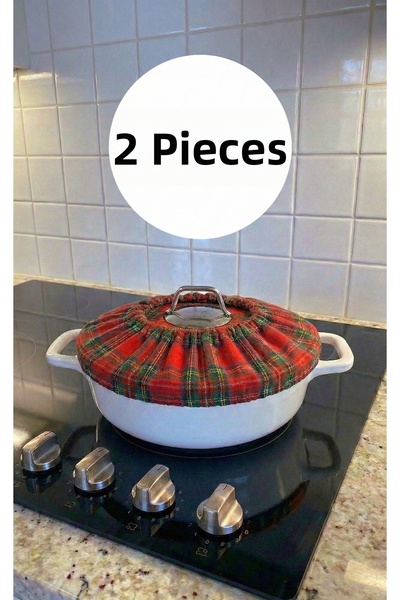 MiniStand Scottish Plaid Patterned 2-Piece Elasticized Stew Cooking Cap Demle...