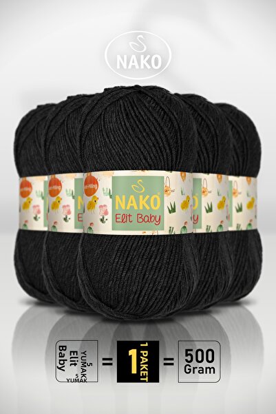 NAKO Elit Baby - 217 Black - 5 Pack - 100Gr/250M - Baby Yarn - Anti Pilling N...