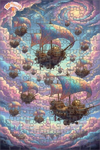 Teona Ahşap لغز خشبي مؤطر ذو طبقتين بمظهر الرسم المائي لقصص القوارب السماوية ...