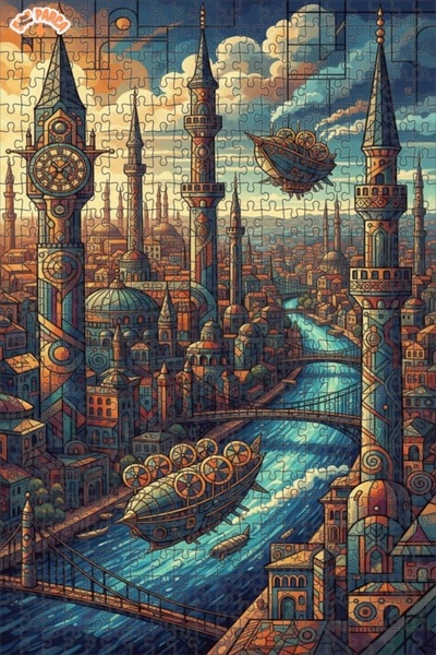 Teona Ahşap لغز خشبي بإطار مزدوج الطبقات بتصميم مشهد مدينة ستيمبانك مع مظهر ا...