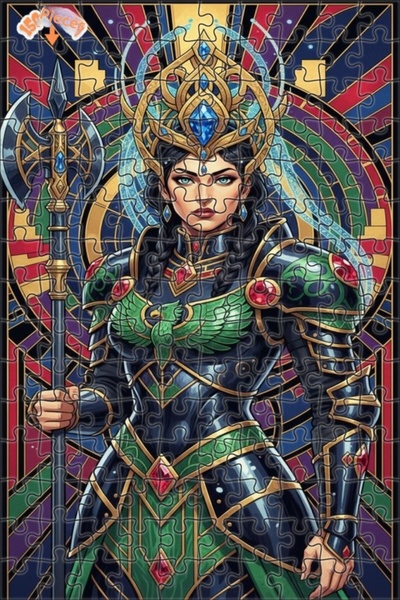 Teona Ahşap لغز خشبي مؤطر ذو طابقين بتصميم فني على شكل ملكة محاربة مدرعة بألو...