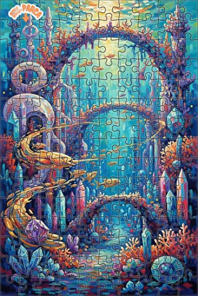 Teona Ahşap لغز خشبي مؤطر بطبقتين بمظهر لوحة زيتية لمدينة سحرية تحت الماء 150...