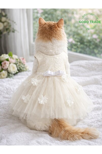 Gobo فستان سهرة فاخر للقطط والكلاب مزين بفيونكة مزينة بالزهور ودانتيل فاخر مق...