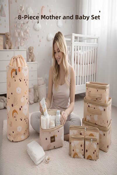 MorOflan 8 Piece Mother-Baby Set - 6-Piece Suitcase Organizer I Laundry Baske...