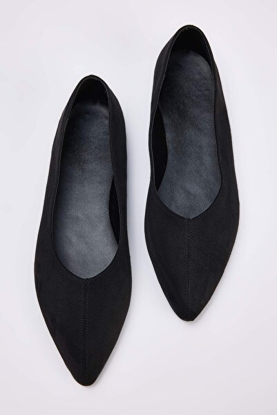 TRENDYOL SHOES Damen-Ballerinas aus schwarzem Wildleder TAKSS26BE00006