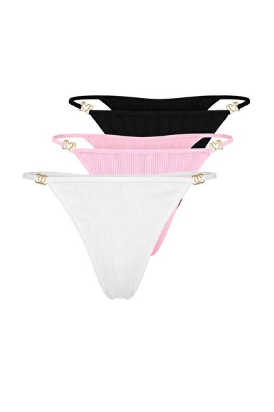 Trendyol Collection Black-White-Multicolor 3-Piece Single Jersey Heart Access...