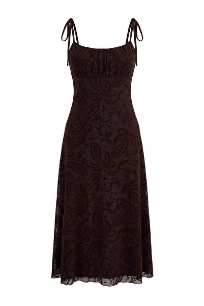 Trendyol Collection Rochie maro cu flori A- croială /Formă clopot, bretele su...