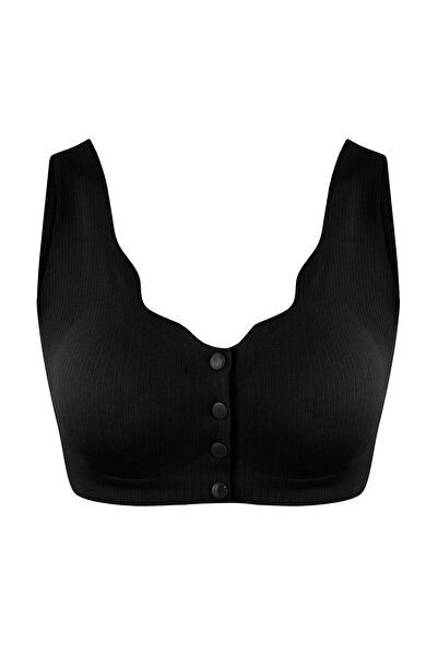 Trendyol Collection Black Stitch-Free Laser Cut Invisible/Ghost Button Detail...