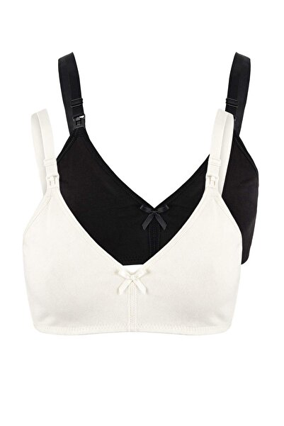 Trendyol Collection Black-Ecru 2-Pack Cotton Nursing Bra Without Cups Bra Thm...