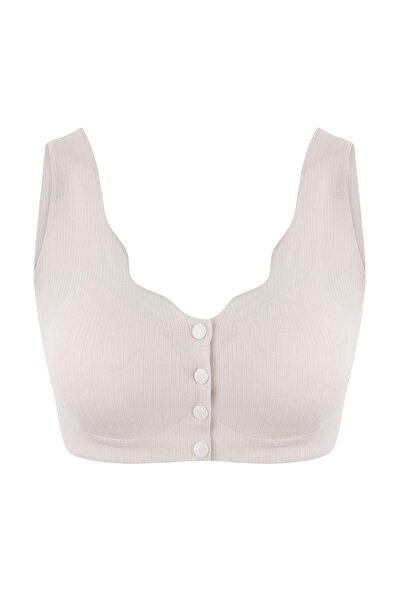 Trendyol Collection Grey Stitch-Free Laser Cut Invisible/Ghost Button Detaile...