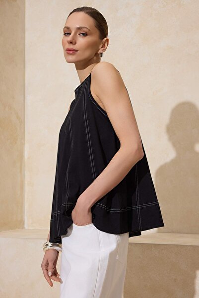 Trendyol Collection Μαύρη πλεκτή μπλούζα από 100% βαμβάκι, χωρίς μανίκια, με ...