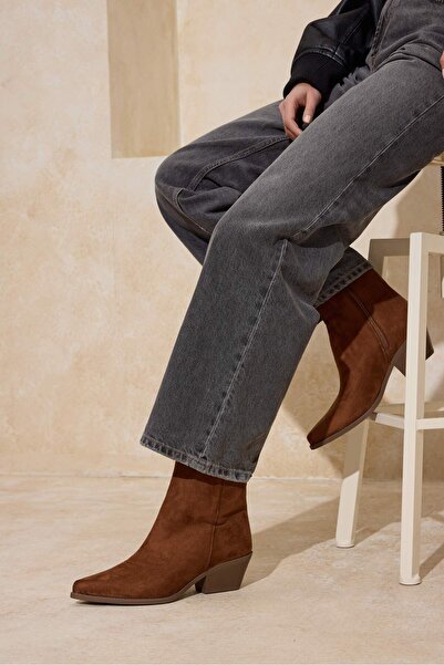 TRENDYOL SHOES Tan Cowboy Women's Block Heeled Boots Takaw26Bo00123