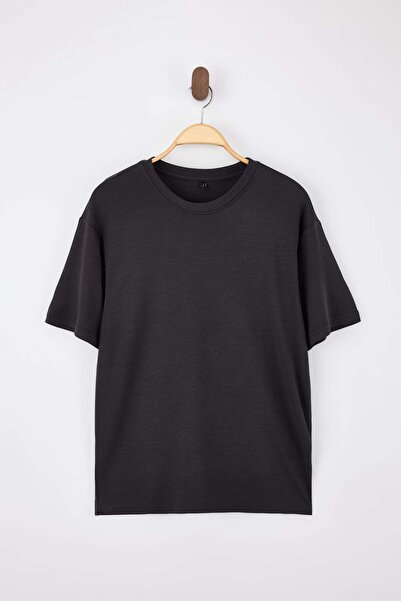 Trendyol Collection Smoked Off-Shoulder Regular Fit Soft Tuşe Modal T-Shirt T...