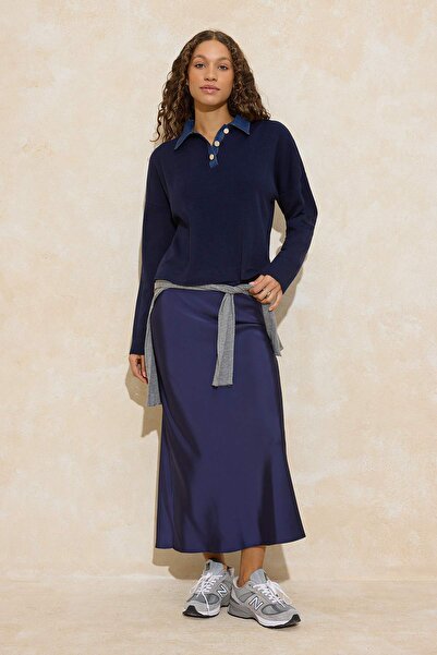 Trendyol Collection Albastru bleumarin*001 Denim cu secțiuni Pulover tricotat...