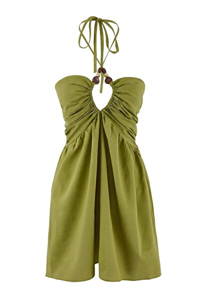 Trendyol Collection Rochie verde ulei, în formă de A, scurtă/mini, țesută, 10...