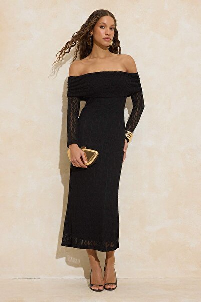 Trendyol Collection Black Lace Lined Stylish/Night Maxi Dress Tpraw26El00164