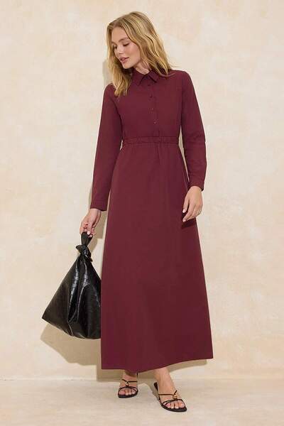Trendyol Modest Burgundy Elastic Woven Cotton Dress Tctss26Eb00003