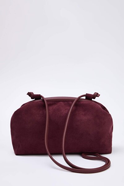 TRENDYOL SHOES Burgunderrote Damen-Umhängetasche aus Wildleder mit Magnetvers...