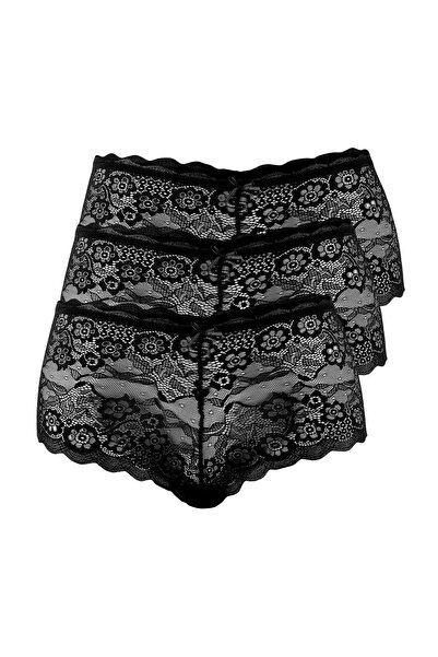 Trendyol Curve مجموعة سراويل داخلية سوداء مكونة من 3 قطع من الدانتيل مقاس كبي...