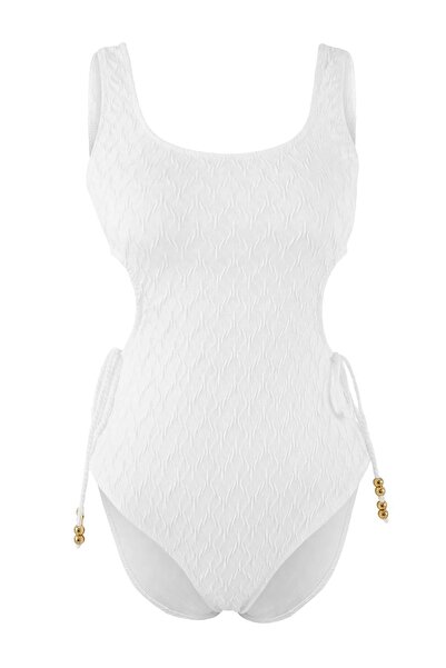 Trendyol Collection Costum de baie cu textură ecru, cu decupaje și detalii, c...