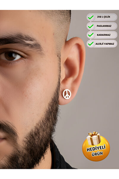 Piercing Market Steel & Silver أقراط من الفولاذ بتصميم خاص للرجال لا تبهت