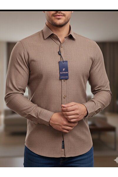 ELİTPARK GÖMLEK Long Sleeve Melange Fabric Slim Fit Men's Shirt