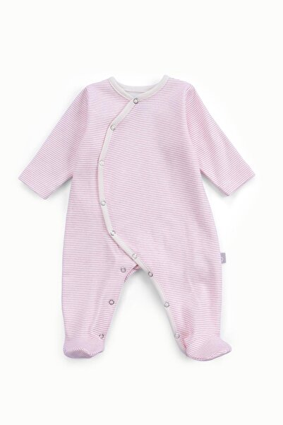 Boumini Baby Rompers Pink Striped Jumpsuit with Booties