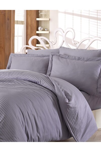 NazeninHome Striped Satin |   Yollu Saten |   Hotel Type Satin Duvet Cover Se...