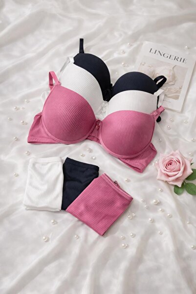 MILANOFOX Set de 3 sutien push-up cu sârmă, căptușit și cu dungi premium și c...