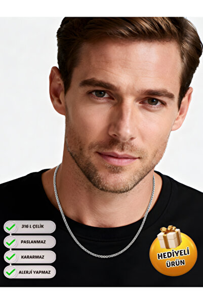 Piercing Market Steel & Silver قلادة رجالية من الفولاذ موديل 316 لتر بتصميم م...