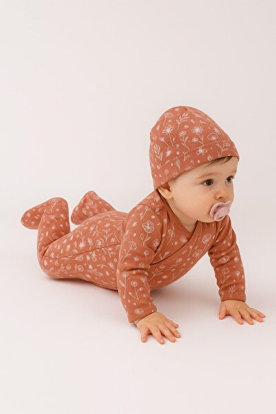 Boumini Baby Booties Jumpsuit Hat Set Spring Floral Tile