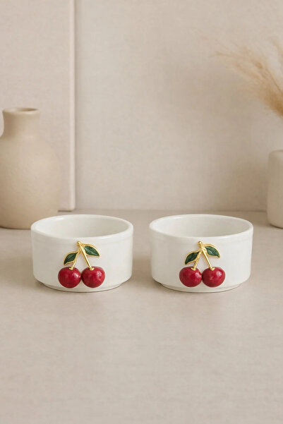 YzHome قطعتين من وعاء صلصة الكرز البورسلين الأبيض، وعاء عرض صغير الحجم