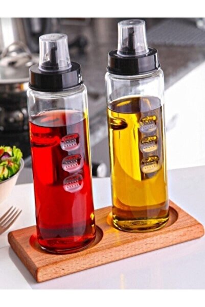 Kitchen Pembelia قطعتان من وعاء الزيت الزجاجي الذكي سعة 500 مل مع حامل خشبي م...