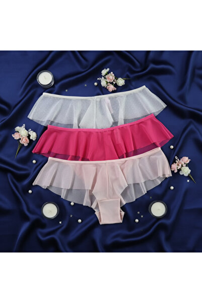 BONBON Kadın 3 lü Chekky Tül Slip Külot Set BB2153
