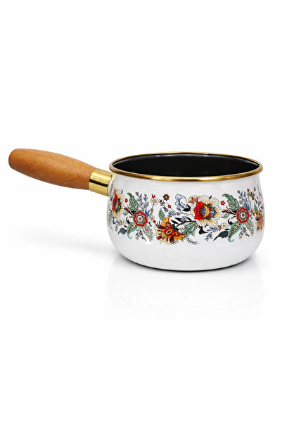PR HOME Magnolia Enamel Wooden Handle Saucepan and Sauce Pan 14 cm Domed