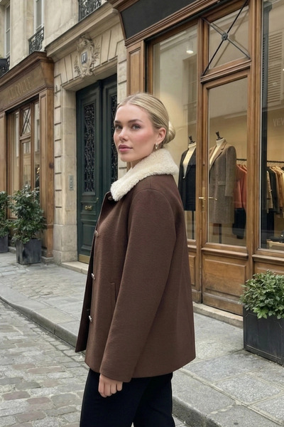 PASTELASTORE Μπουφάν με γούνινο γιακά με επένδυση από κασετίνα 2121