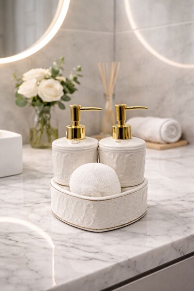 YzHome موزع صابون سائل برأسين مذهب أبيض مزدوج الرأس موزع صابون سائل أبيض