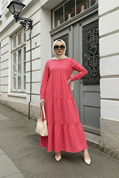 PASTELASTORE Φούξια γυναικεία βαμβακερή μακρύ φόρεμα 1109