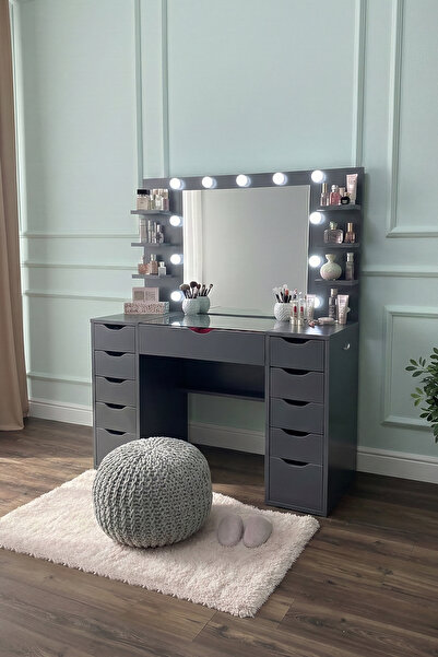 benim odam Diva Takı Düzenleyicili Cam Tablalı Raflı Aynalı Led Işıklı 11 Çek...